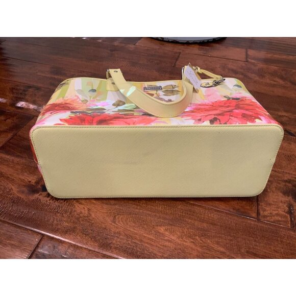 St. John Yellow & Pink Floral Print Leather Large Shoulder Tote Bag - Picture 9 of 10